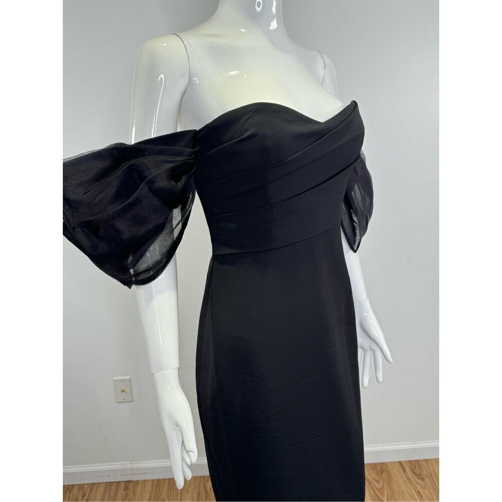 Badgley Mischka Organza Puff-Sleeve Cocktail Midi-Dress Size 10 - Picture 7 of 11